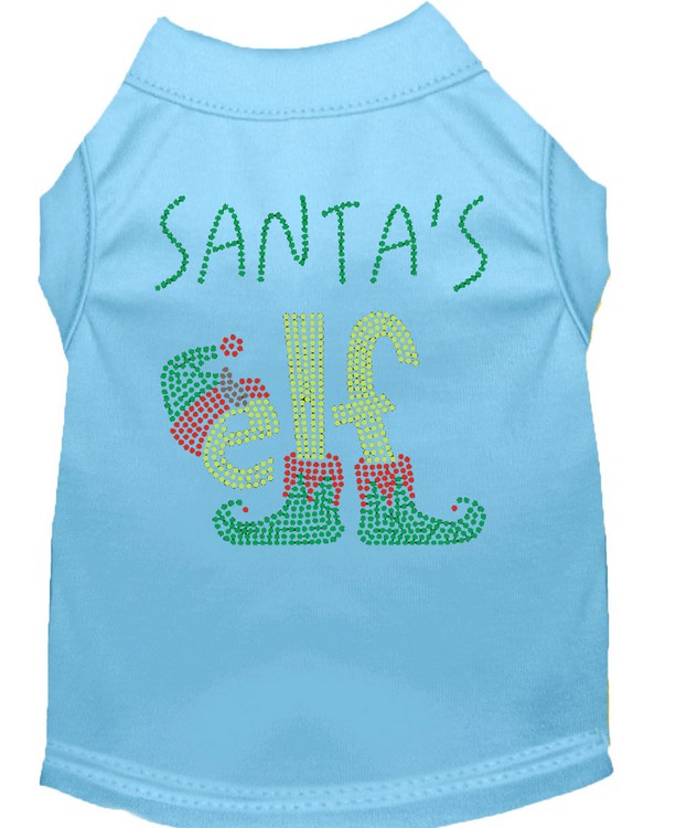 Santa's Elf Rhinestone Dog Shirt Baby Blue XS